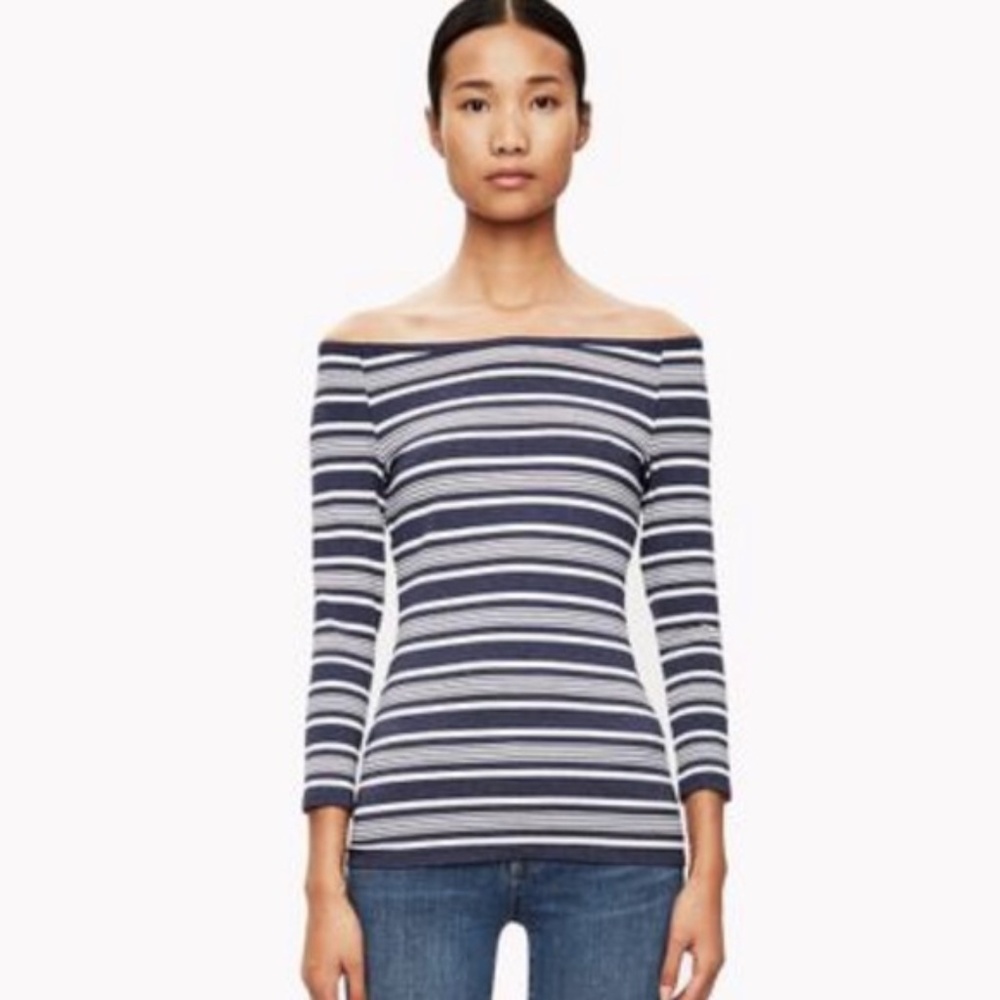 Theory Boat neck Off Shoulder Striped Top Size M